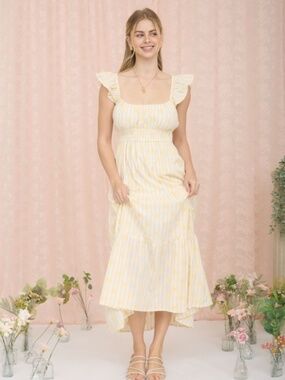 Stripe Floral Flounce Strap Tiered Midi Dress